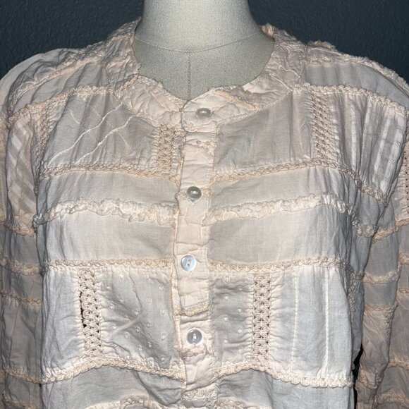 DYLAN Patchwork Long Sleeve Button Tunic Top- Light Peach - New with Tags - XXL - Picture 2 of 10